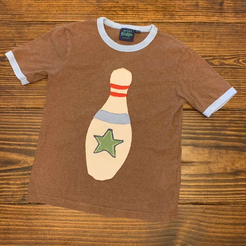 Mini Boden Bowling Pin Appliqued T-Shirt